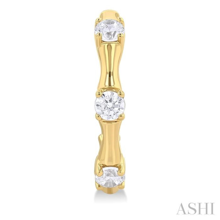 1/8 Ctw Petite Bamboo Shoot Inspired Round Cut Diamond Fashion Half Hoop Earrings in 10K Yellow Gold