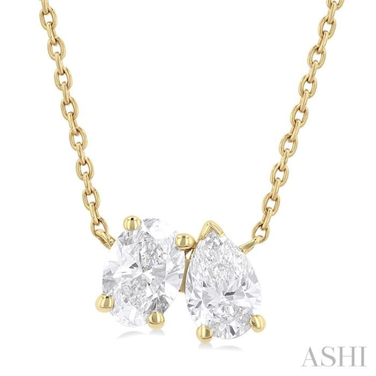 3/4 Ctw Toi Et Moi Oval and Pear Cut Diamond Pendant in 14K Yellow Gold