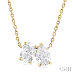 3/4 Ctw Toi Et Moi Oval and Pear Cut Diamond Pendant in 14K Yellow Gold