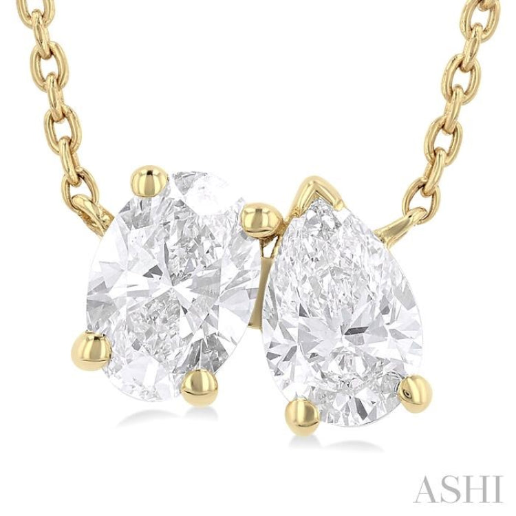 3/4 Ctw Toi Et Moi Oval and Pear Cut Diamond Pendant in 14K Yellow Gold