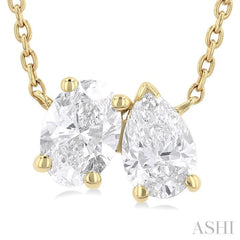3/4 Ctw Toi Et Moi Oval and Pear Cut Diamond Pendant in 14K Yellow Gold