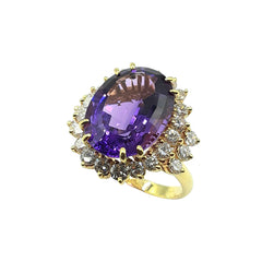 APPRAISED $4200 - 18kt Yellow Gold Band with 26 Round Brilliant Diamonds - T. - 1.43ct and 1 Oval Step Cut Amethyst (16x12mm) 