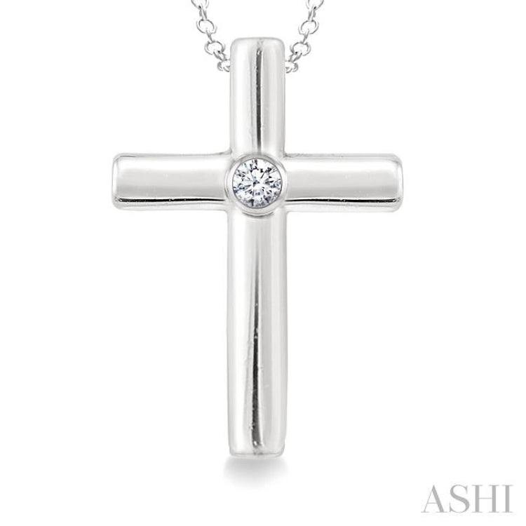 1/50 Ctw Round Cut Diamond Cross Pendant with Chain in Sterling Silver