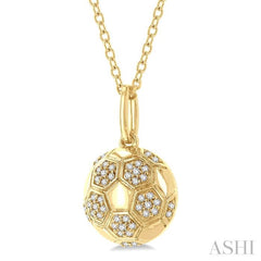 1/6 Ctw Petite Soccer Ball Round Cut Diamond Fashion Pendant With Chain in 10K Yellow Gold