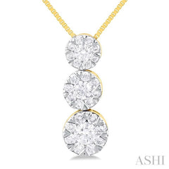 1/4 Ctw Lovebright 3 stone Essential Round Cut Diamond Pendant with Chain in 14K Yellow and White Gold