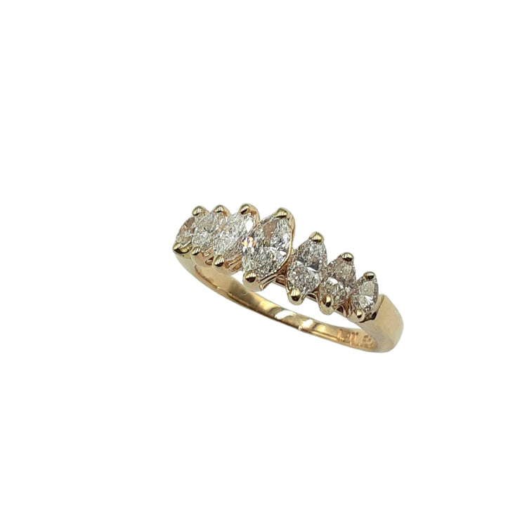APPRAISED $1700 - 14kt Yellow Gold Band with 7 Marquise-Shaped Diamonds - T. - .75ct 