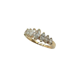 APPRAISED $1700 - 14kt Yellow Gold Band with 7 Marquise-Shaped Diamonds - T. - .75ct 