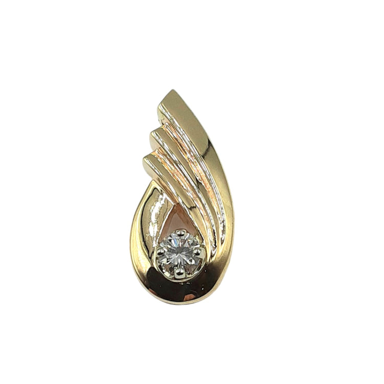 APPRAISED $1700 - 14kt Yellow Gold Ribbed Swirl Pendant with 1 Round Brilliant Diamond - EST. - .43ct 