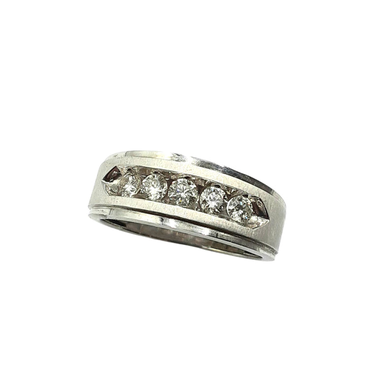APPRAISED $800 - 10kt White Gold Satin Finish Band with 5 Diamonds 