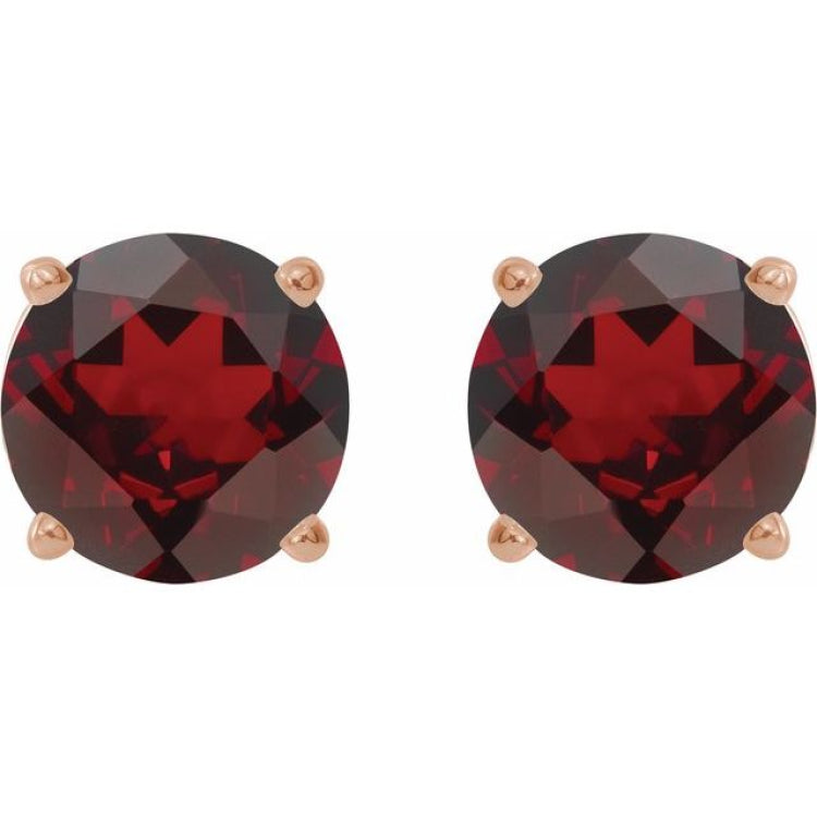 14K Rose 7 mm Natural Mozambique Garnet Earrings