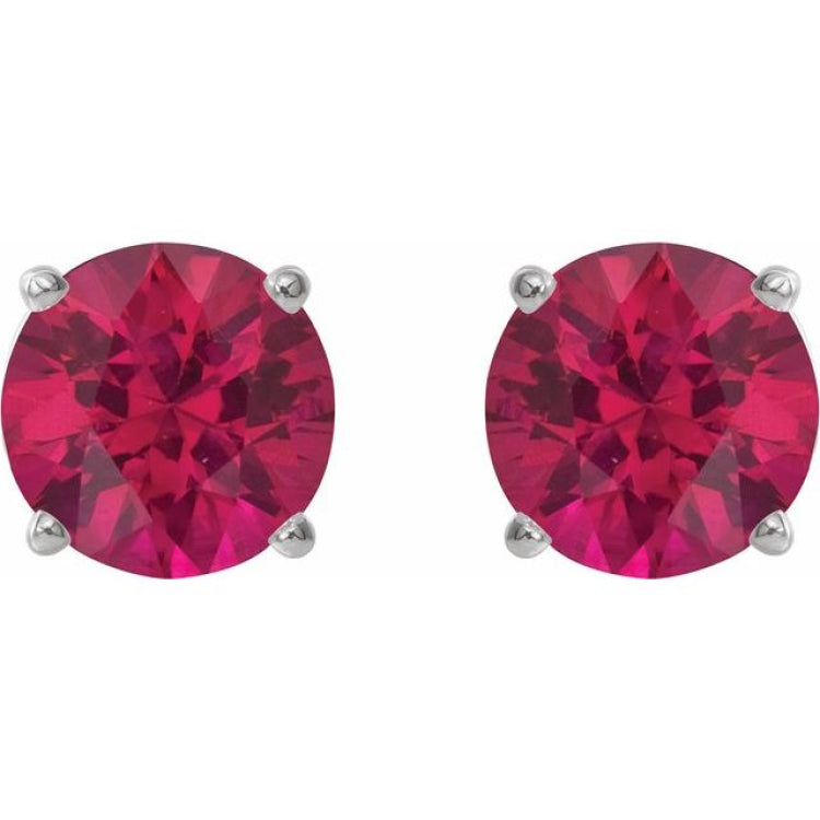 14K White Gold 7 mm Lab-Grown Ruby Earrings