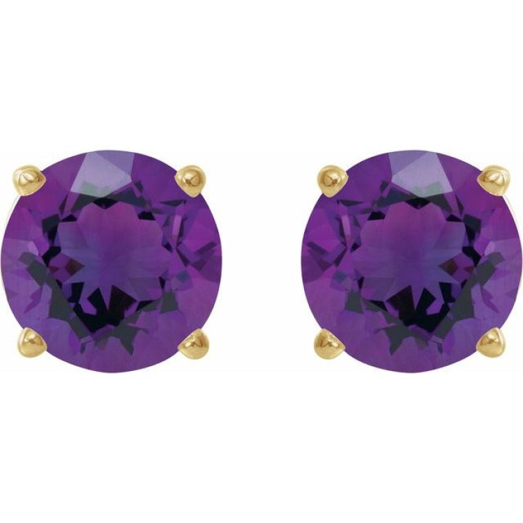 14K Yellow Gold 7 mm Natural Amethyst Earrings