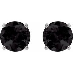 Platinum 7 mm Natural Black Onyx Earrings