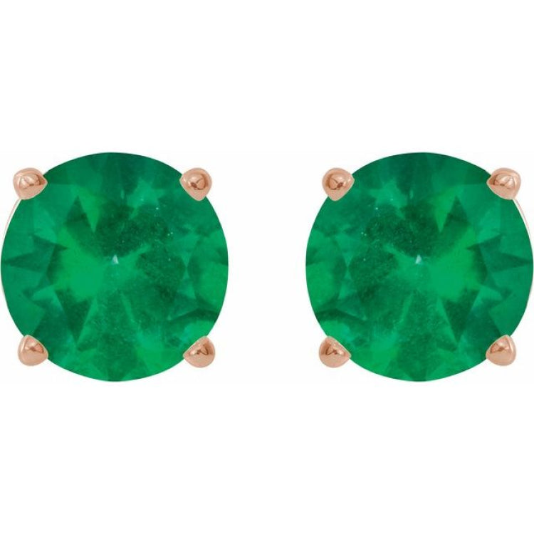 14K Rose Gold 8 mm Lab-Grown Emerald Earrings