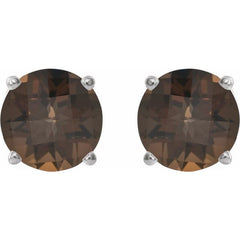 14K White Gold 8 mm Natural Smoky Quartz Earrings