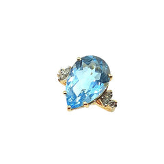 APPRAISED $700 - 14kt Yellow Gold Band with 6 Round Brilliant Diamonds - T. - .12ct and 1 Pear-Shaped Blue Topaz (15x10mm)