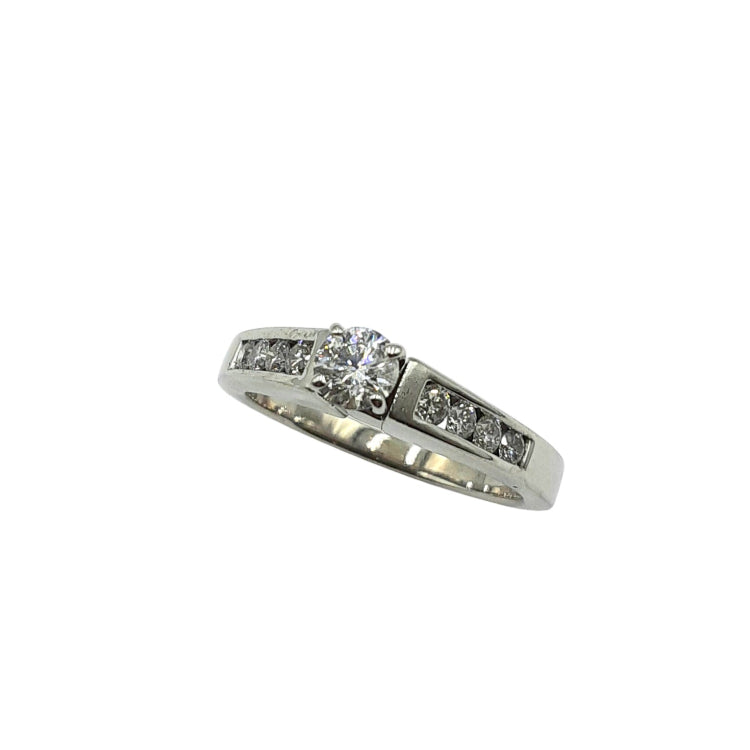 APPRAISED $1700 - 14kt White Gold Band with 1 Round Brilliant Diamond Center - T. - .82ct and 8 Round Brilliant Diamonds - T. - .26ct 
