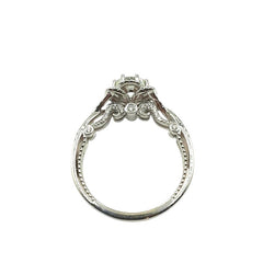 APPRAISED $12,350 - 14kt White Gold Band with 1 Round Brilliant Diamond Center - T. - 1.20ct in Verragio Setting and 14 Round Brilliant Diamonds - T. - .50ct in a Flora Halo Isignia Style