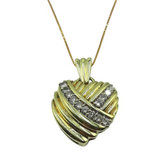 APPRAISED $1800- 14KT Ribbed Heart Pendant with Thirteen Round Brilliant Diamonds 