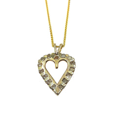 APPRAISED $1350 - 14kt Yellow Gold Heart Pendant with 15 Round Brilliant Diamonds - T. - .75ct with 20" Wheat Chain 