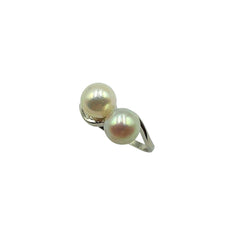 APPRAISED $400 - 14kt White Gold Band with 2 Cultured Pearls (6.9mm)
