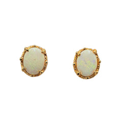 APPRAISED $525 - 14kt Yellow Gold Earrings with 2 Oval-Shaped Opal Tablets (10x8)