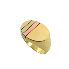 APPRAISED $1100 - 14kt Gold Tri-Color Band with an Oval Top with Rose and White Gold Stripe 