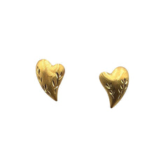 APPRAISED $60 - 14KT Yellow Gold Satin Finish Heart Earrings