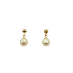 APPRAISED $150 - 14KT Yellow Gold Fresh Water Teardrop Pearl Dangle Earrings