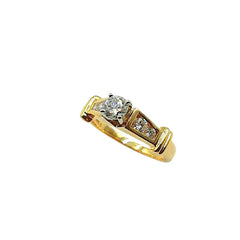 APPRAISED $1500 - 14kt Yellow Gold Band with 4 Round Brilliant Diamonds - T. - .28ct and 1 Round Brilliant Center - EST. - .37ct