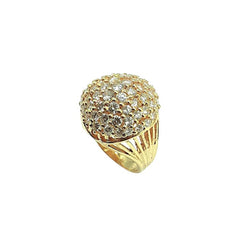 APPRAISED $6600 - 14kt Yellow Gold Band with 59 Round Brilliant Diamonds - T. - 2.88ct Ranging From .93ct and .10ct in a Dome with Ribbed Openwork Under Gallery