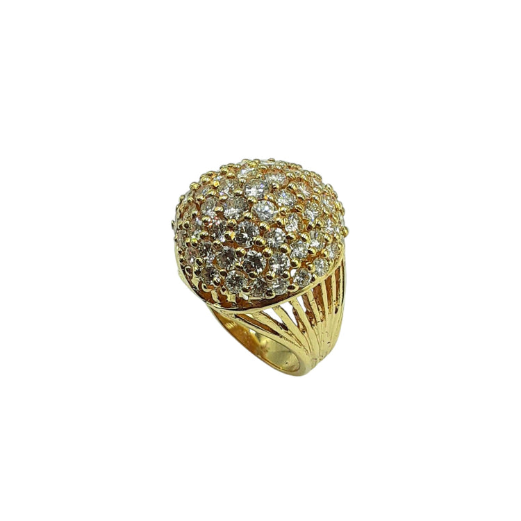 APPRAISED $6600 - 14kt Yellow Gold Band with 59 Round Brilliant Diamonds - T. - 2.88ct Ranging From .93ct and .10ct in a Dome with Ribbed Openwork Under Gallery 