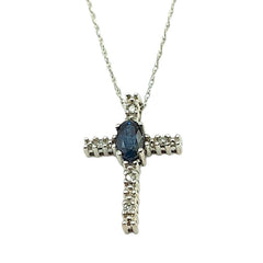 APPRAISED $375 - 10kt White Gold Band with 1 Oval Sapphire (5x3) and 5 Single Cut Diamonds - T. - .05ct