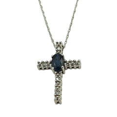 APPRAISED $375 - 10kt White Gold Band with 1 Oval Sapphire (5x3) and 5 Single Cut Diamonds - T. - .05ct 