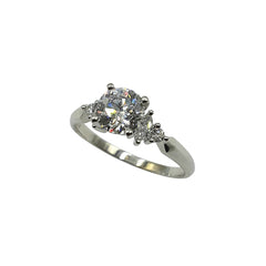 APPRAISED $6500 - 14kt White Gold Band with 1 Round Brilliant Diamond Center - T. - .90ct with 2 Marquise and 2 Round Brilliant Diamonds - T. -.20ct 