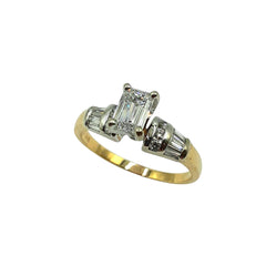 APPRAISED $6300 - 14kt Yellow Gold Band with 1 Emerald Cut Diamond Center - T. - .91ct with 6 Tapered Baguette-Shaped and 6 Round Brilliant Diamonds - T. - .33ct 