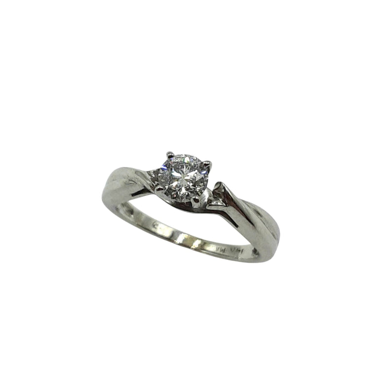 APPRAISED $1100 - 14kt White Gold Band with 1 Round Brilliant Diamond Center - EST. - .35ct 
