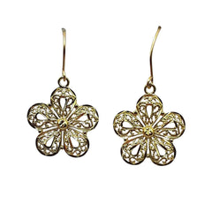 APPRAISED $200 - 14kt Yellow Gold Filigree Flower Dangle Earrings 