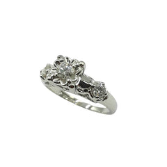 APPRAISED $1100 - 14kt White Gold Band with 1 Round Brilliant Diamond Center - EST. - .20ct and 2 Round Brilliant Diamonds on Sides - T. - .20ct