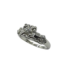 APPRAISED $1100 - 14kt White Gold Band with 1 Round Brilliant Diamond Center - EST. - .20ct and 2 Round Brilliant Diamonds on Sides - T. - .20ct 