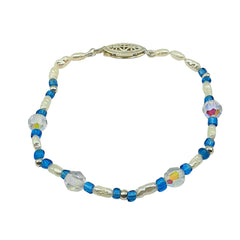 APPRAISED $30- Freshwater Pearls Alternating with Blue & Clear Glass Beads