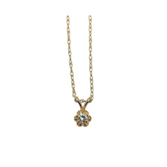 APPRAISED $325 - 14kt Yellow Round Brilliant Diamond Solitaire Tulip Pendant - T. - .09ct 
