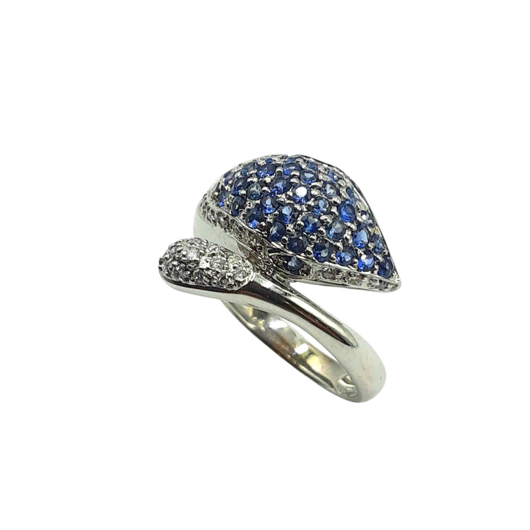 APPRAISED $1000 - 14kt White Gold Band with 38 Round Sapphires and 20 Round Brilliant Diamonds - T. - .10ct 