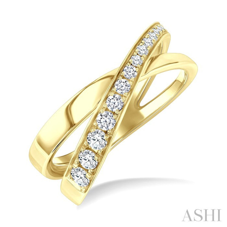 1/3 Ctw Split Criss Cross Round Cut Diamond Fashion Ring in 14K Yellow Gold