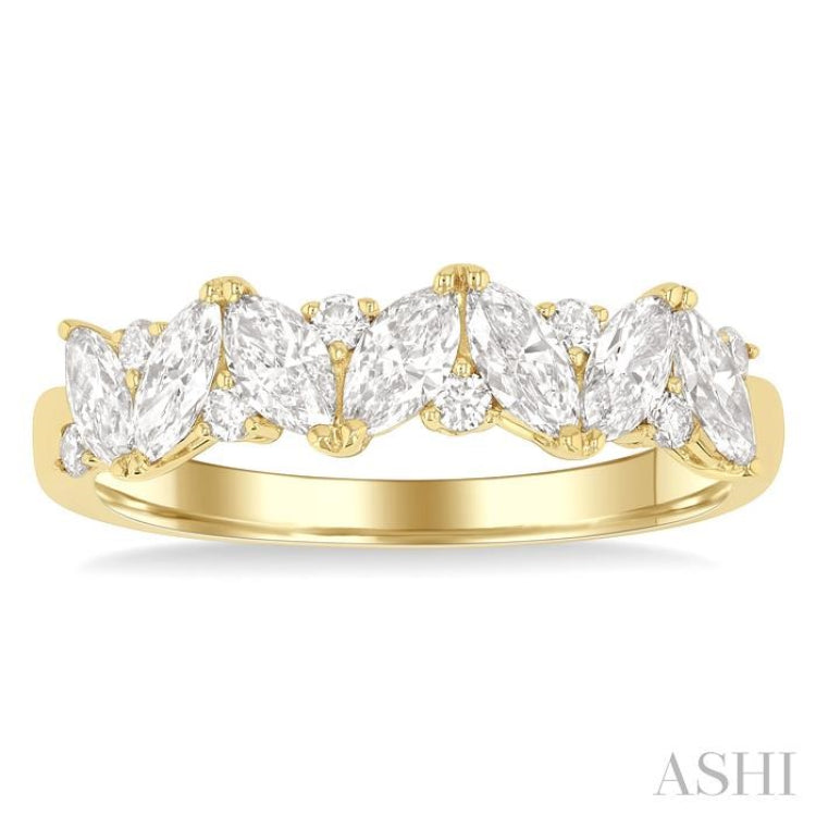 1.00 Ctw Scatter Marquise and Round Cut Diamond Fashion Band in 14K Yellow Gold