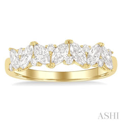 1.00 Ctw Scatter Marquise and Round Cut Diamond Fashion Band in 14K Yellow Gold