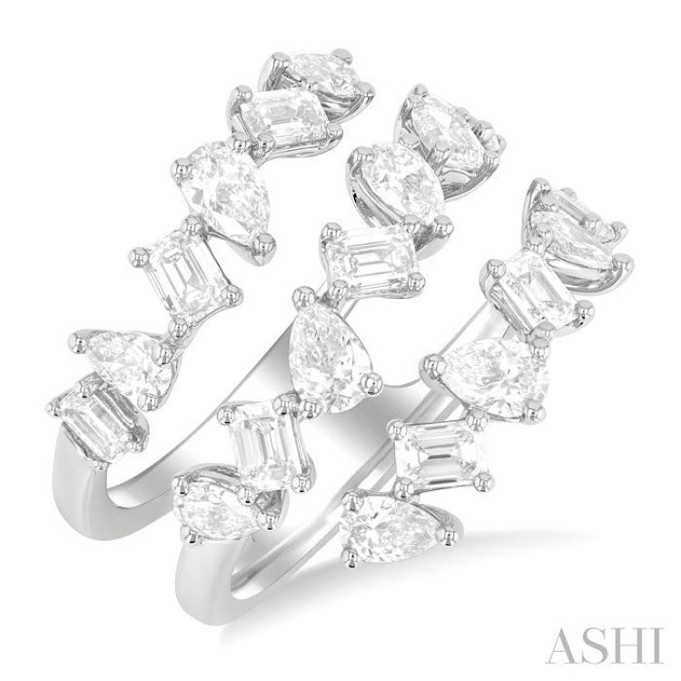 2 1/3 Ctw Mixed Pear and Emerald Cut Diamond Fashion Wrap Ring in 14K White Gold
