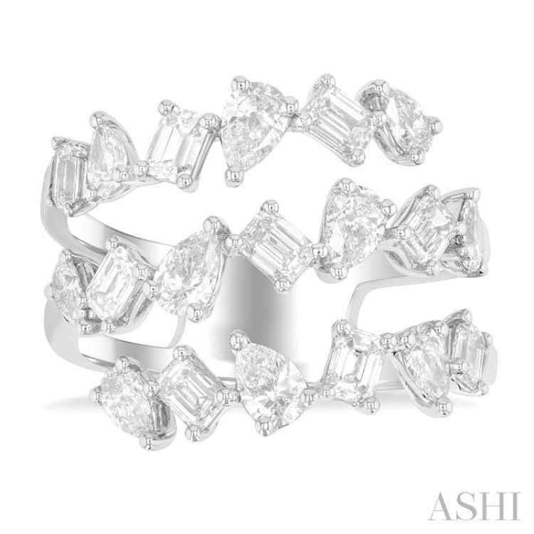 2 1/3 Ctw Mixed Pear and Emerald Cut Diamond Fashion Wrap Ring in 14K White Gold