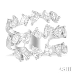 2 1/3 Ctw Mixed Pear and Emerald Cut Diamond Fashion Wrap Ring in 14K White Gold