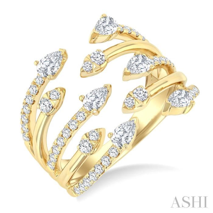 1 Ctw Five-Way Split Pear and Round Cut Diamond Fashion Open Ring in 14K Yellow Gold